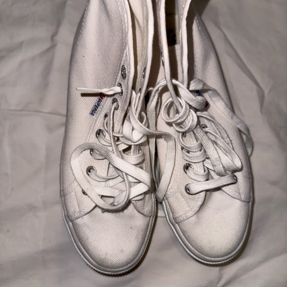 White Canvas Superga Canvas Hi Top Sneakers